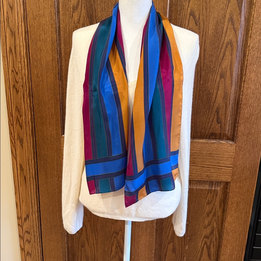 Liz Claiborne Multicolor Rectangular  Striped Silk Scarf